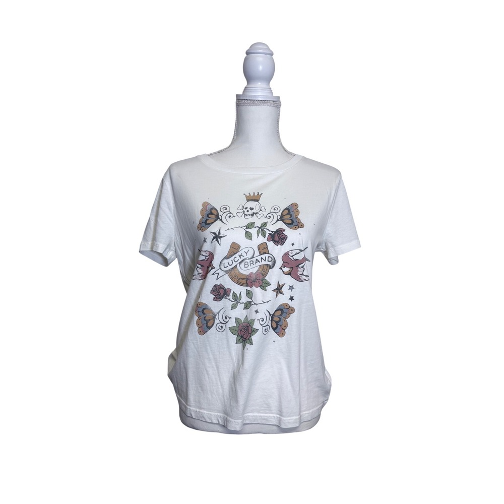 Lucky Brand Women's Cream Graphic T-shirt Size Small